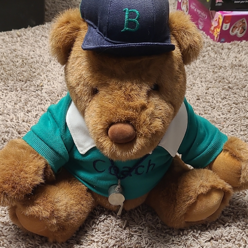 Plush Teddy Bear with Blue Shirt and Hat
